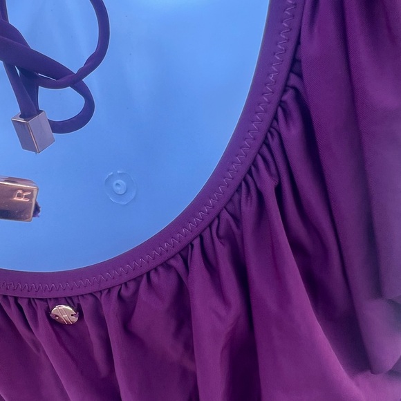 Burgundy Asymmetrical Ruffled Bodysuit Swimwear Women’s size Small - Picture 10 of 14